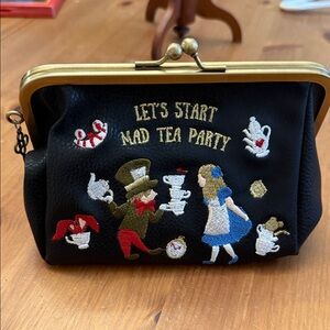 Mad Tea Party Embroidered Frame Clutch - Black